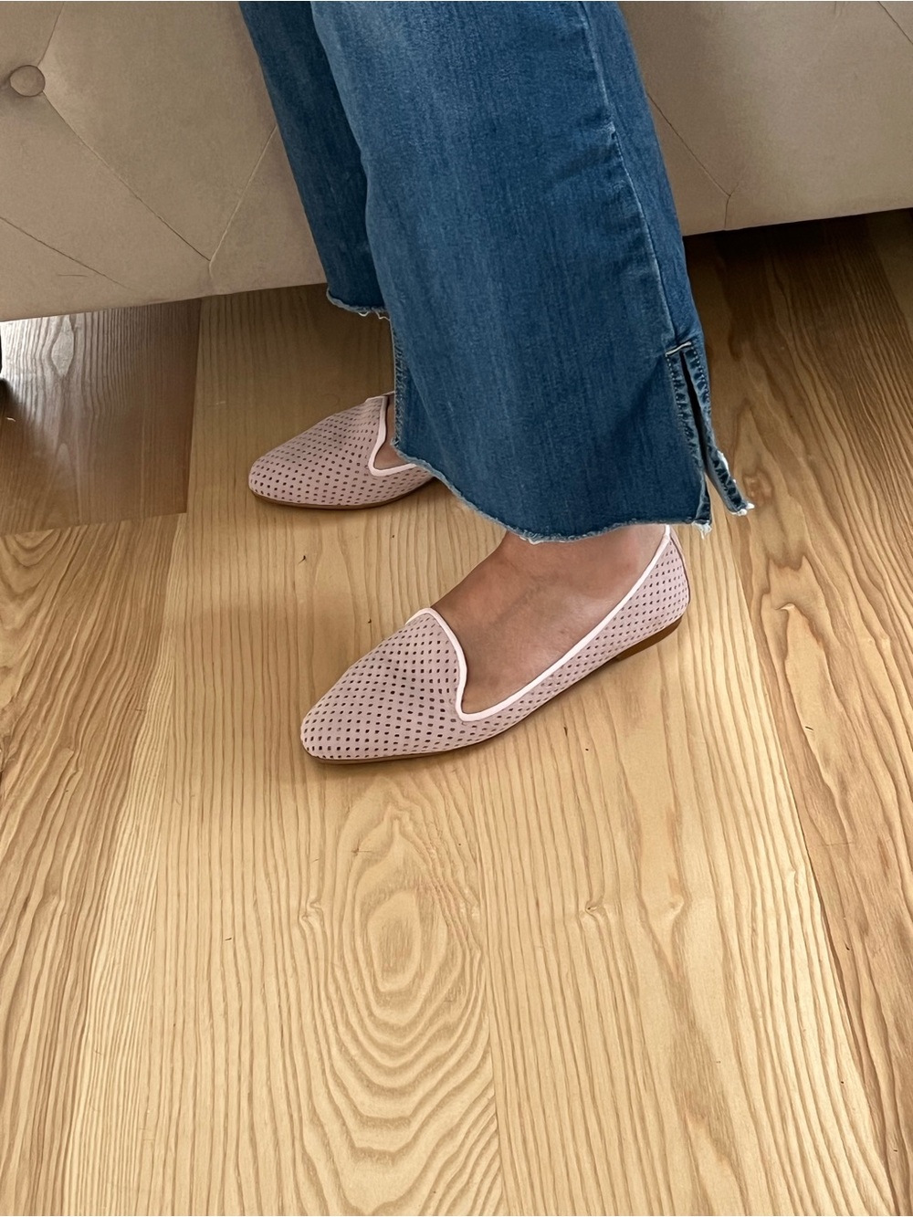 New Women's Blush pink flats Perforated Slip-On Loafers Spain suede 40/US 8.5
